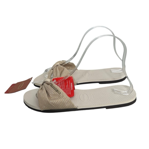 Havaianas You St. Tropez Metallic Shine Sandals Flip Flops Beige Women's 7/8 - Picture 2 of 9